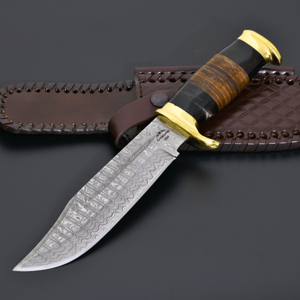 Damascus Handmade Bowie Knife With Leather Sheath