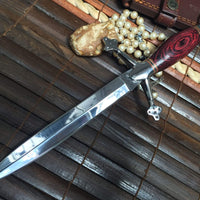 Handmade Hunting Knife with Double Edge Blade & Leather Sheath