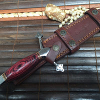 Handmade Hunting Knife with Double Edge Blade & Leather Sheath