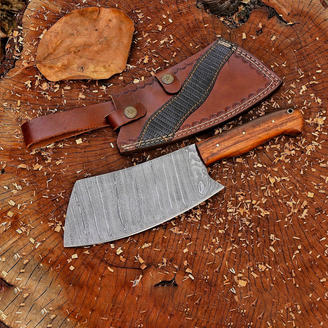 Dark Wood Damascus Meat Cleaver