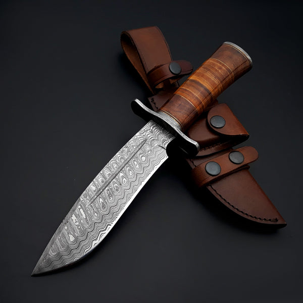 Jun Signature Damascus Steel Bowie Knife