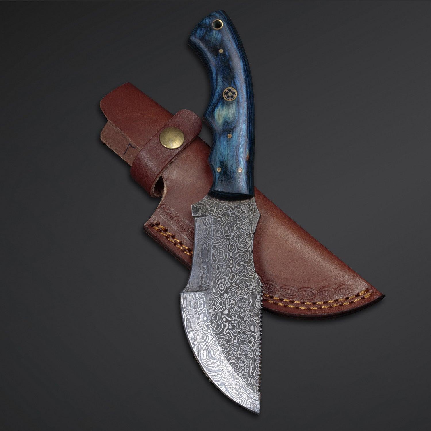 Sapphire Blue Damascus Tracker Knife