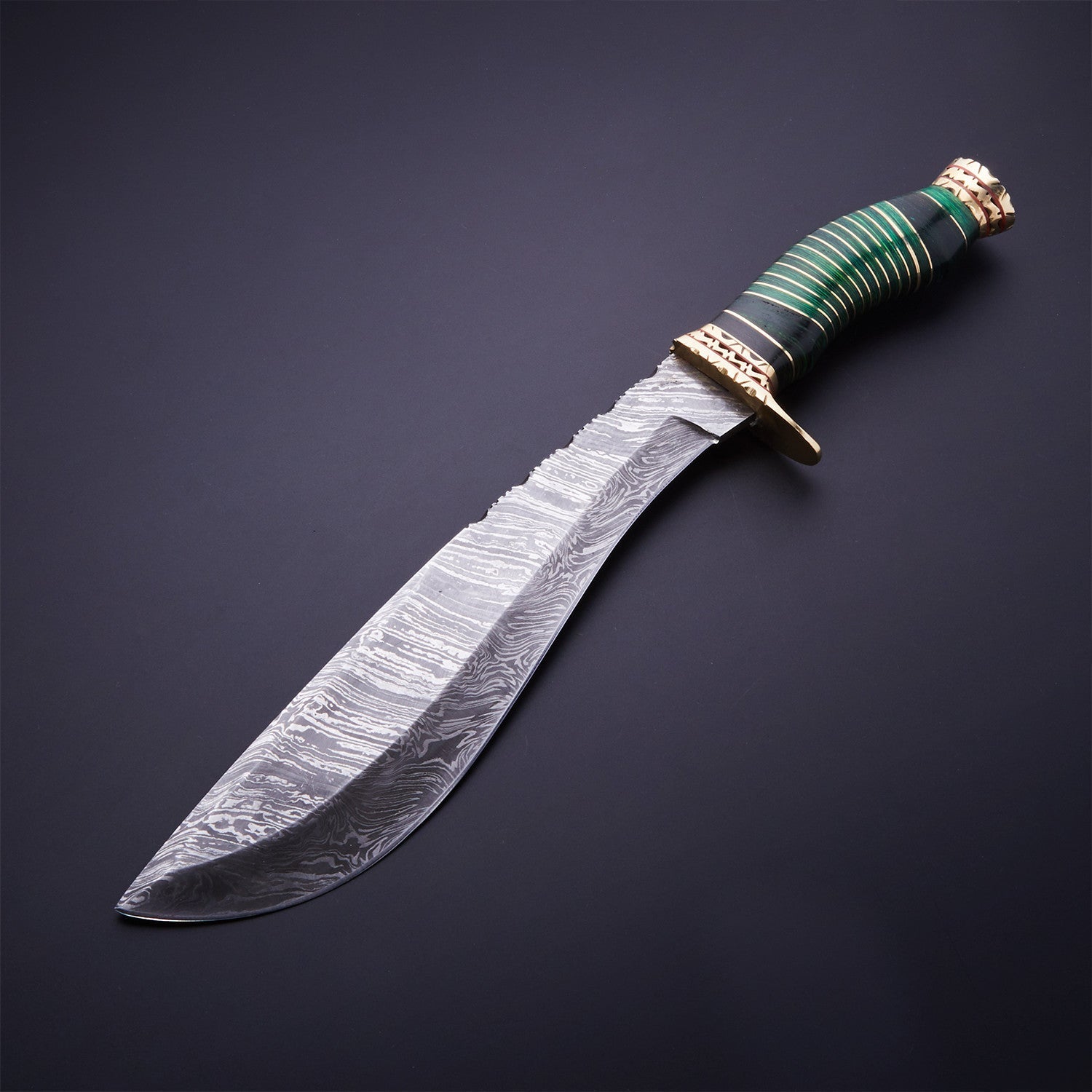 Pommel Bras Damascus Kukri Knife