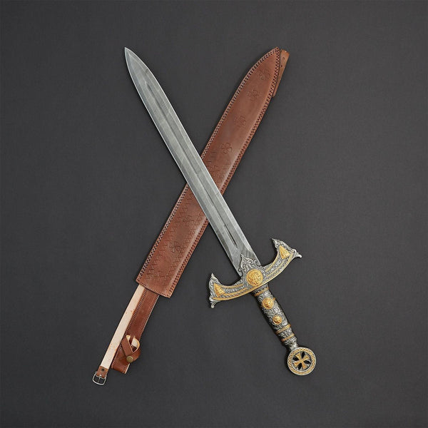 Silver Gold Coating Damascus Double Edge Sword