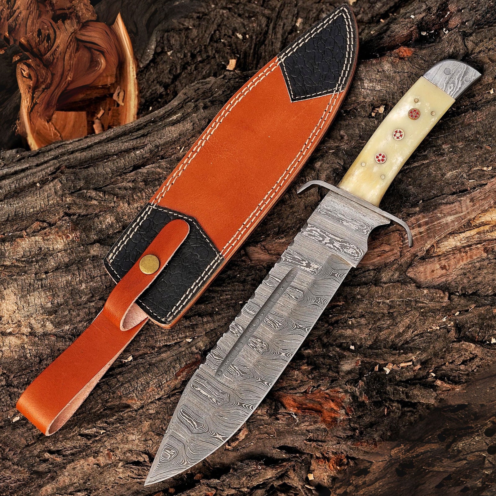 Damascus Steel Full Tang Bowie Knife Full Tang