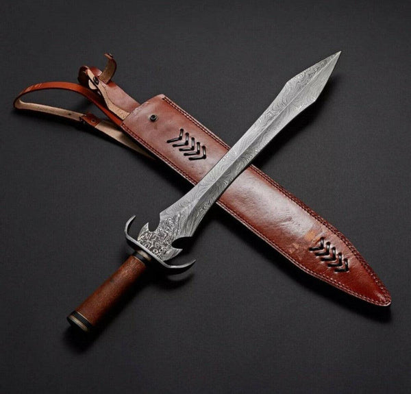 Double Edge Walnut Wood Damascus Sword