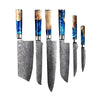 Damascus Steel Sapphire Wood Knife Set of 6