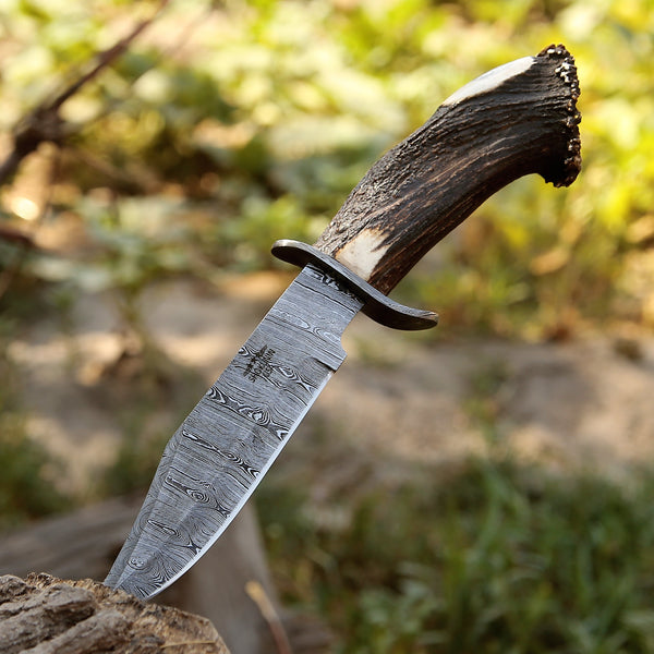 Damascus Antler Handmade Bowie