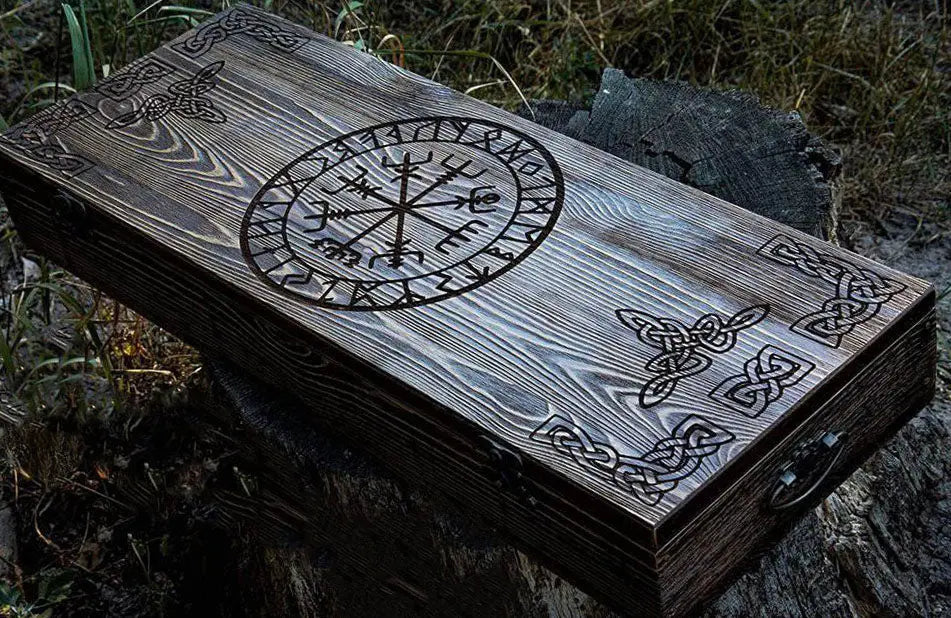 Thor Handle Carved with Viking Runes &amp; Odin’s Helm of Awe Viking Axe | RA-262 