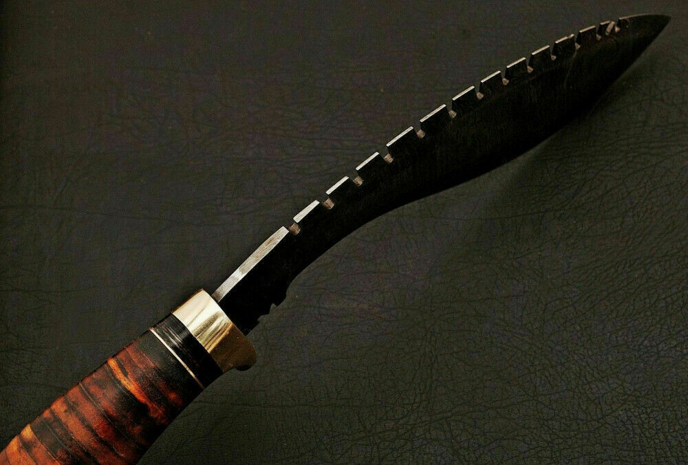 Stacked Leather Damascus Kukri Knife