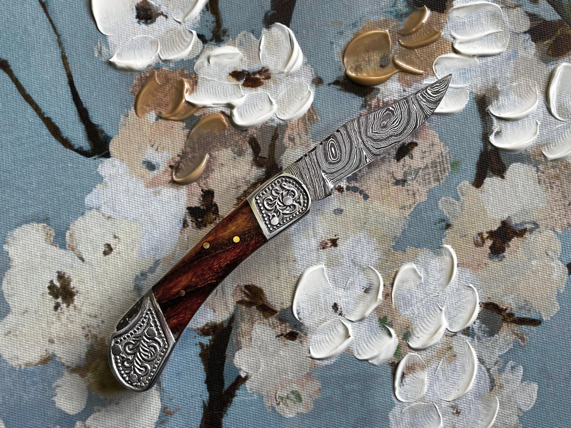 Walnut Damascus Pocket Blade