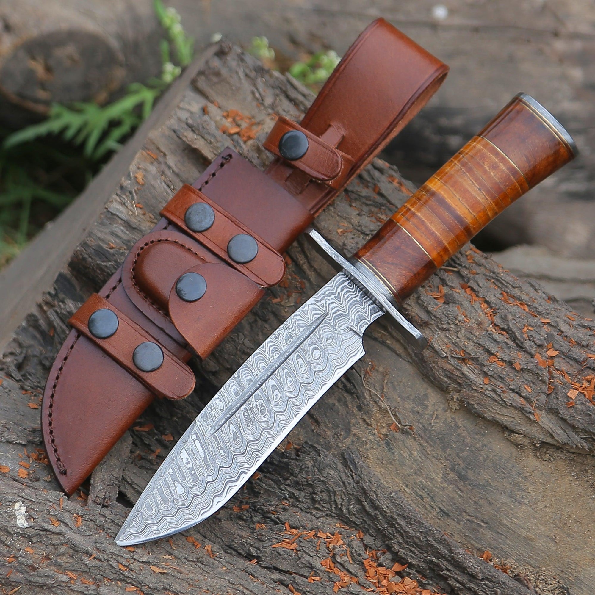 Jun Signature Damascus Steel Bowie Knife