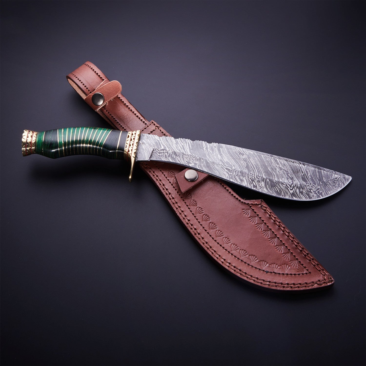 Pommel Bras Damascus Kukri Knife
