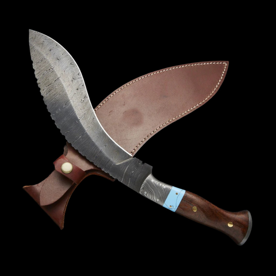 Rosewood Handle Damascus Steel Kukri Knife