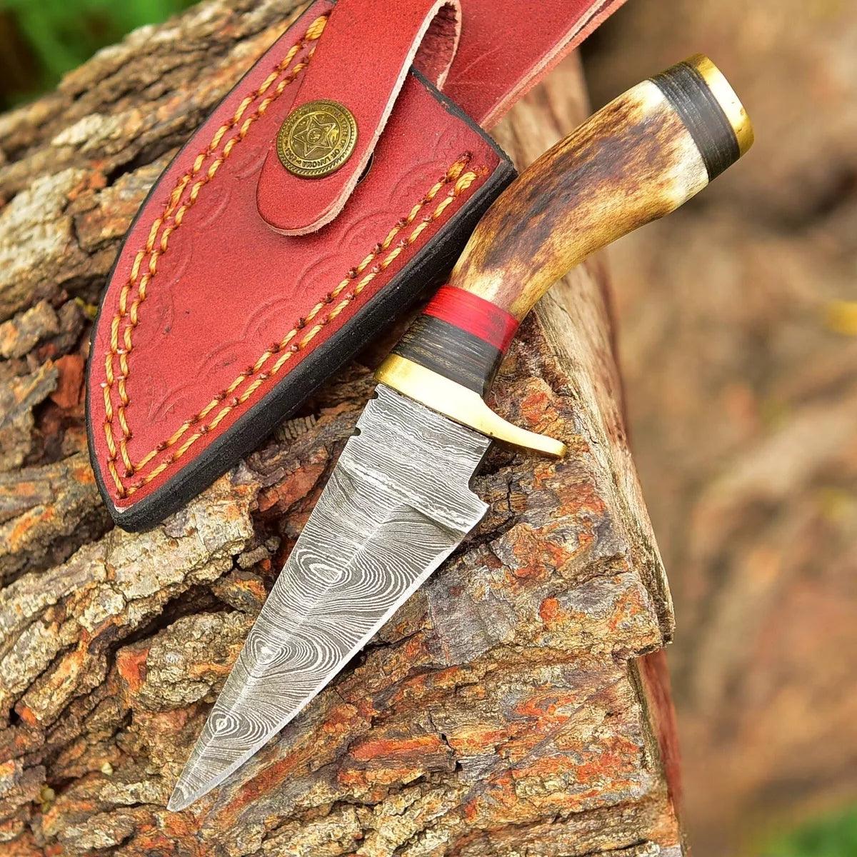 Stag Antler Damascus Steel Skinning Knife