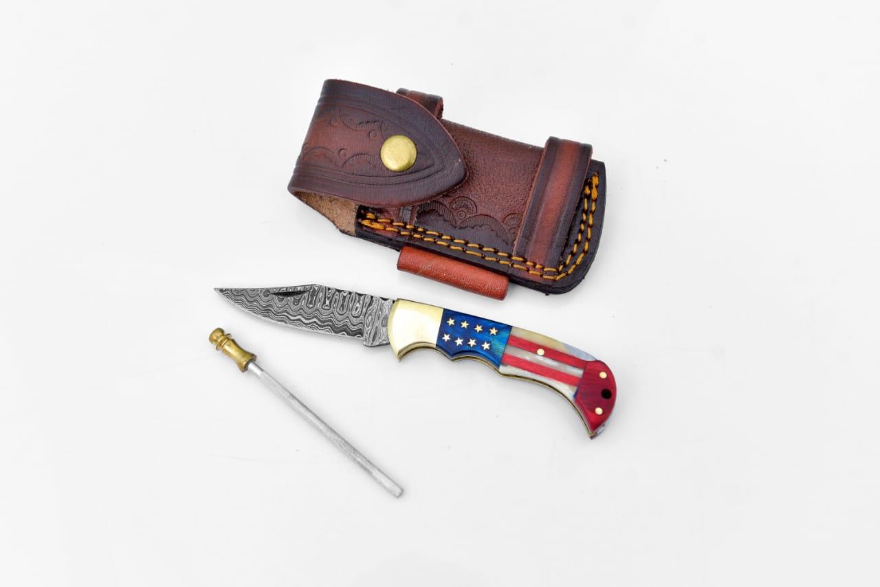 Pride Patriot Damascus Steel Pocket Knife