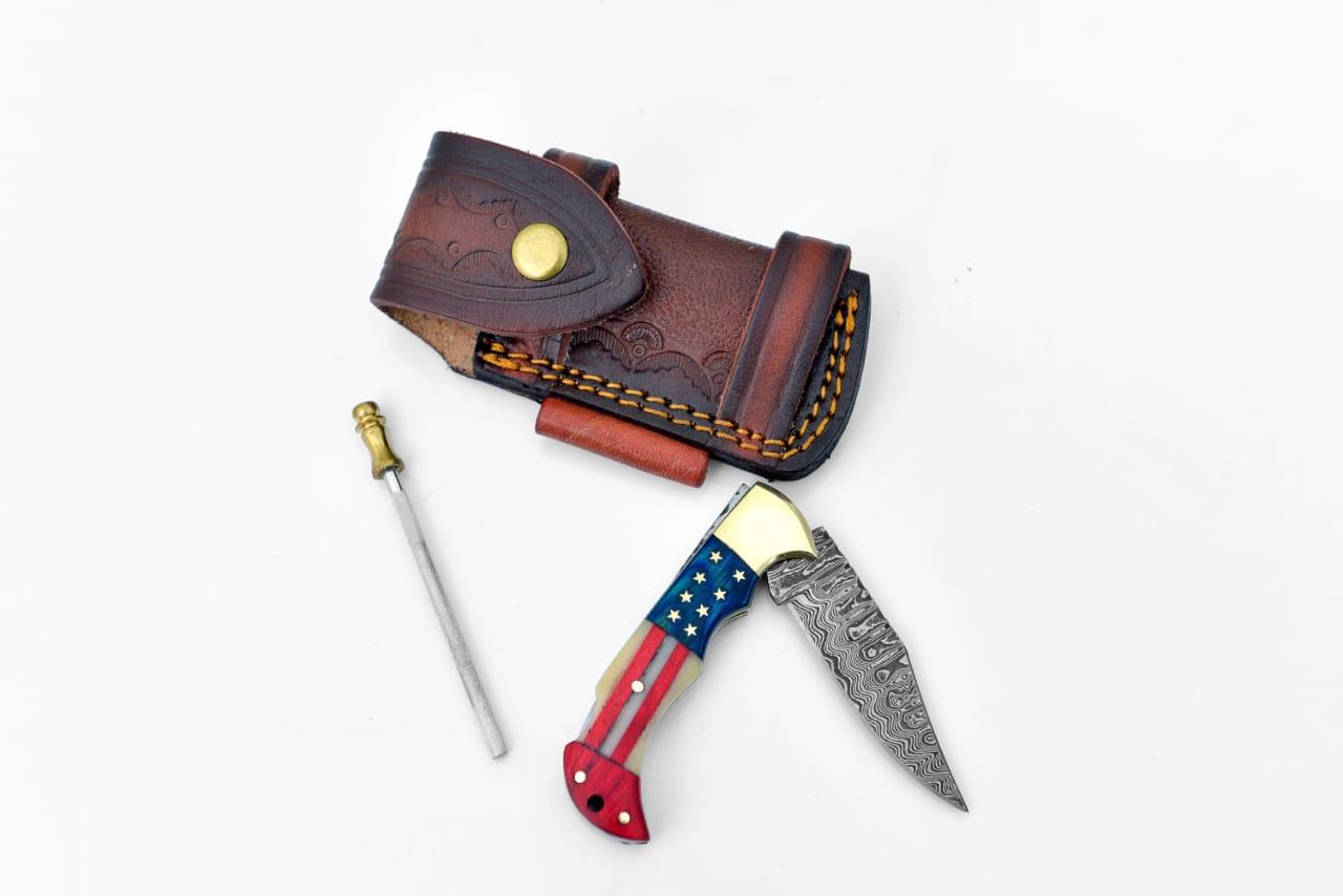 Pride Patriot Damascus Steel Pocket Knife