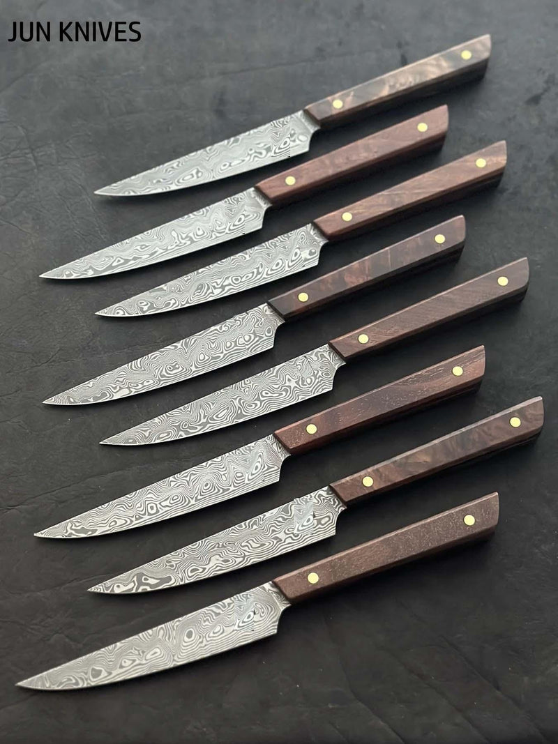 Premium Walnut  Steak Damascus Knife Set