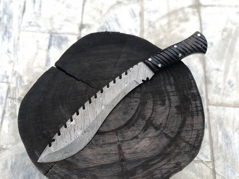 Custom Black Handmade Damascus Kukri Knife