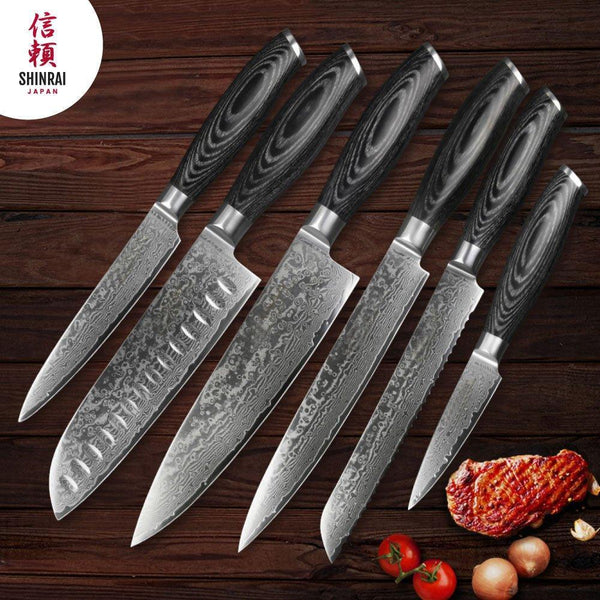 Damascus Steel Pakka Wood Knife Set - 