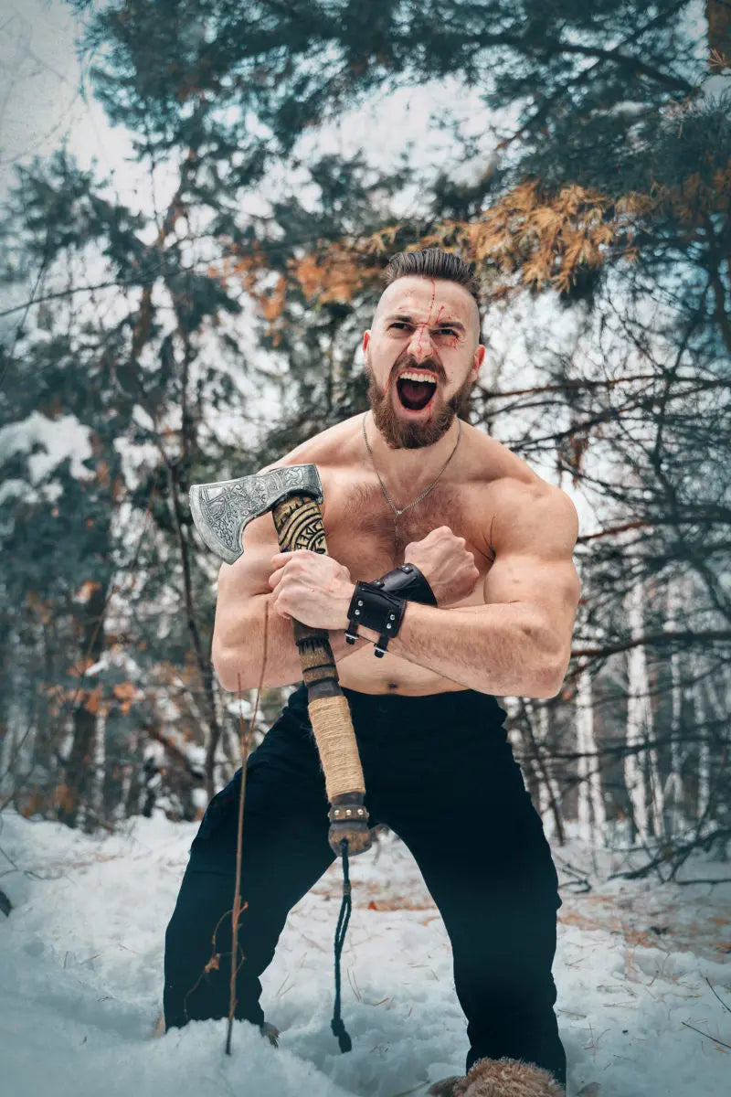 Thor Handle Carved with Viking Runes & Odin’s Helm of Awe Viking Axe | RA-262 