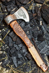 Expertly Crafted Hand-Forged Viking Axe | Nordic Axe with Carved Handle | RA-258 