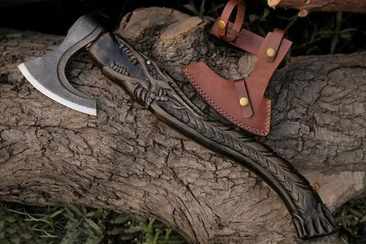 Hand-Forged Viking Axe | Dragon Head Carved Norse Scandinavian Axe | RA-279 