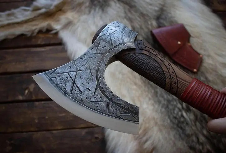 Scandinavian Nordic Style Viking Axe | Jörmungandr Craved Handle Axe | RA-283 