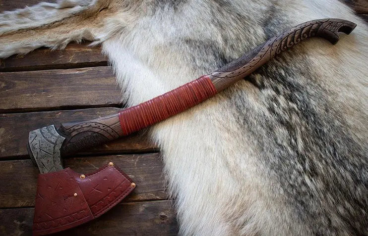 Scandinavian Nordic Style Viking Axe | Jörmungandr Craved Handle Axe | RA-283 
