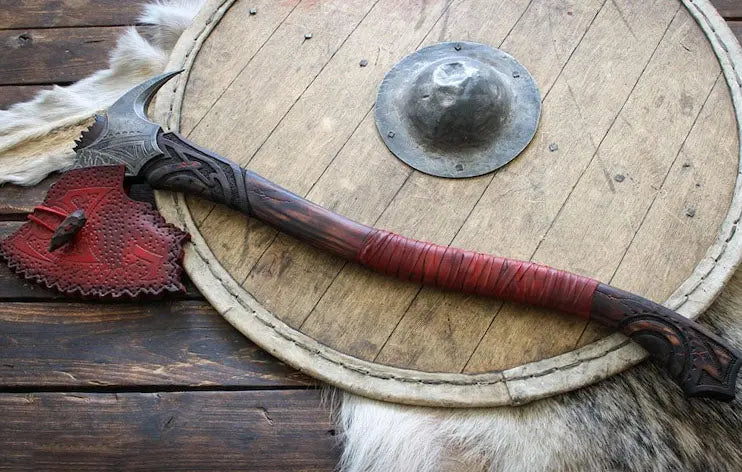 Viking Long Axe | Hand-Forged Leviathan Kratos Axe with Leather Cover | RA-284 