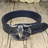 Embossed Country Utility Black Belt with Cool Oval Belt Buckle