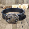 Embossed Country Utility Black Belt with Cool Oval Belt Buckle