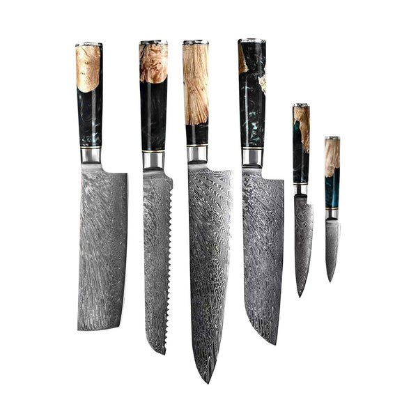 Epoxy Damascus Sharp Knife Set of 6 - 