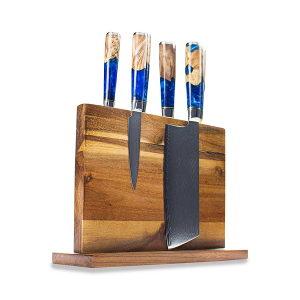 Wood Sapphire Damascus Steel Knife Set of 6