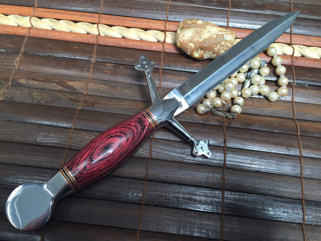 Handmade Hunting Knife with Double Edge Blade & Leather Sheath