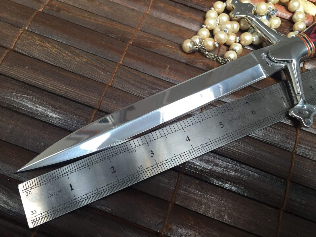 Handmade Hunting Knife with Double Edge Blade & Leather Sheath
