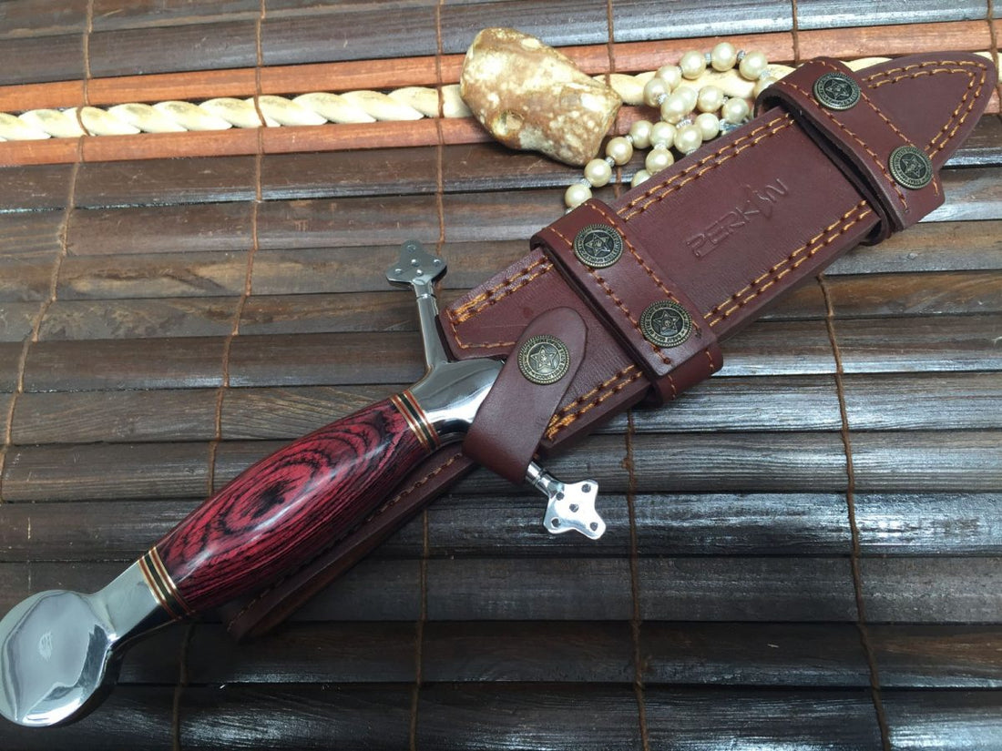 Handmade Hunting Knife with Double Edge Blade & Leather Sheath