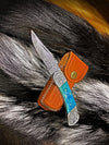 Pocket Knife Dyed Blue Bone 6.5&#39;&#39; Damascus Steel Knife Steel Bolster Back Lock Folding Knife