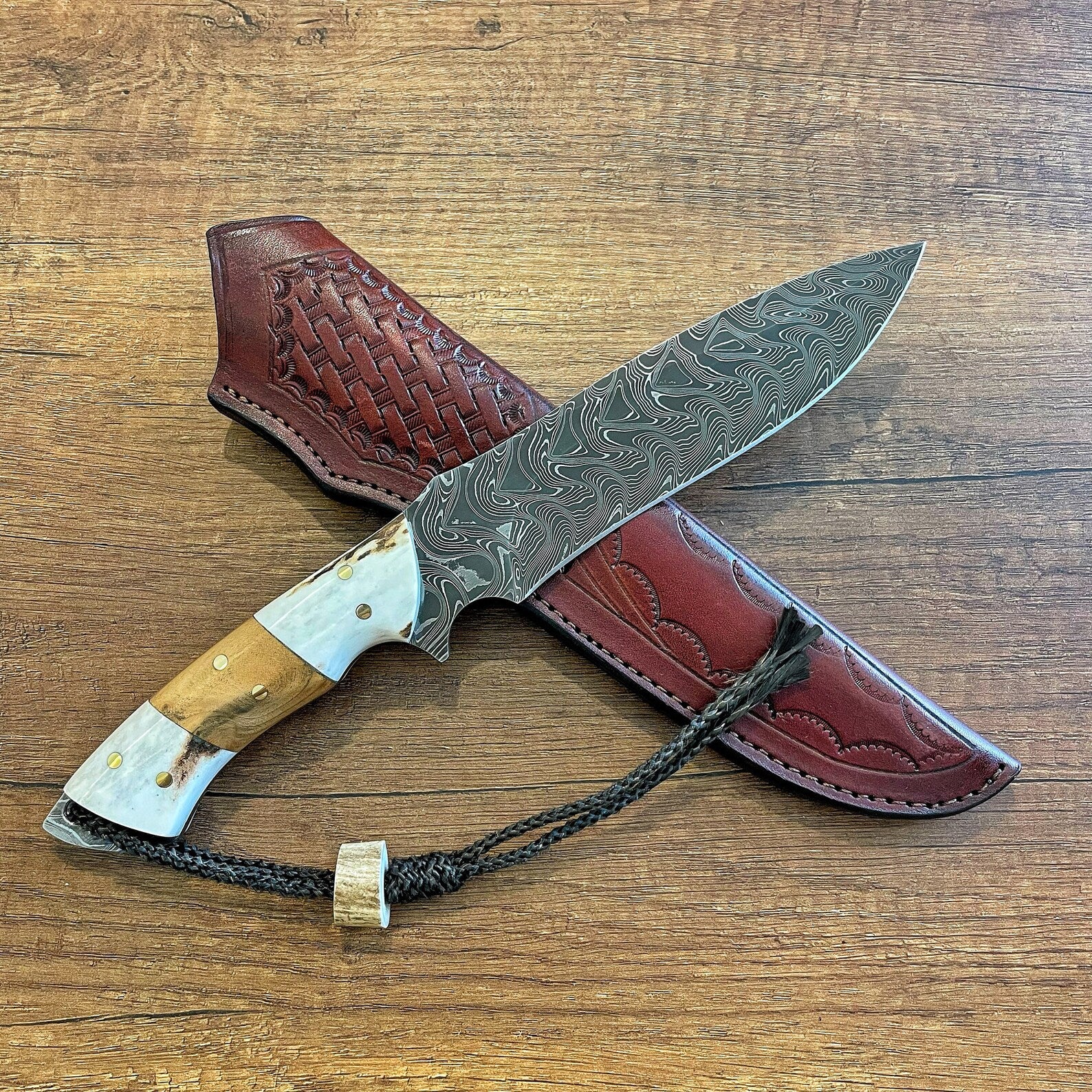 Stag Horn Damascus Bowie Knife 