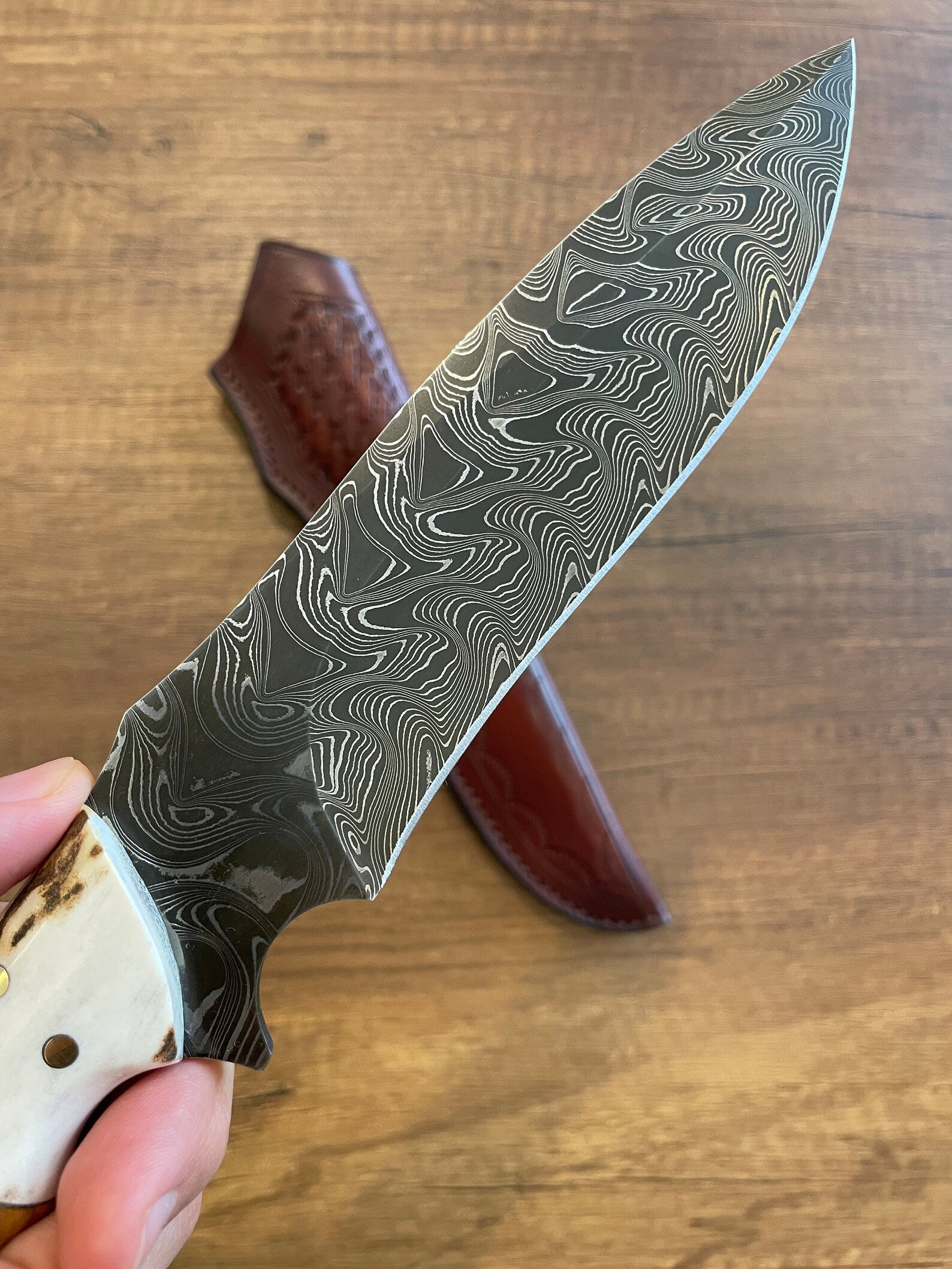 Stag Horn Damascus Bowie Knife