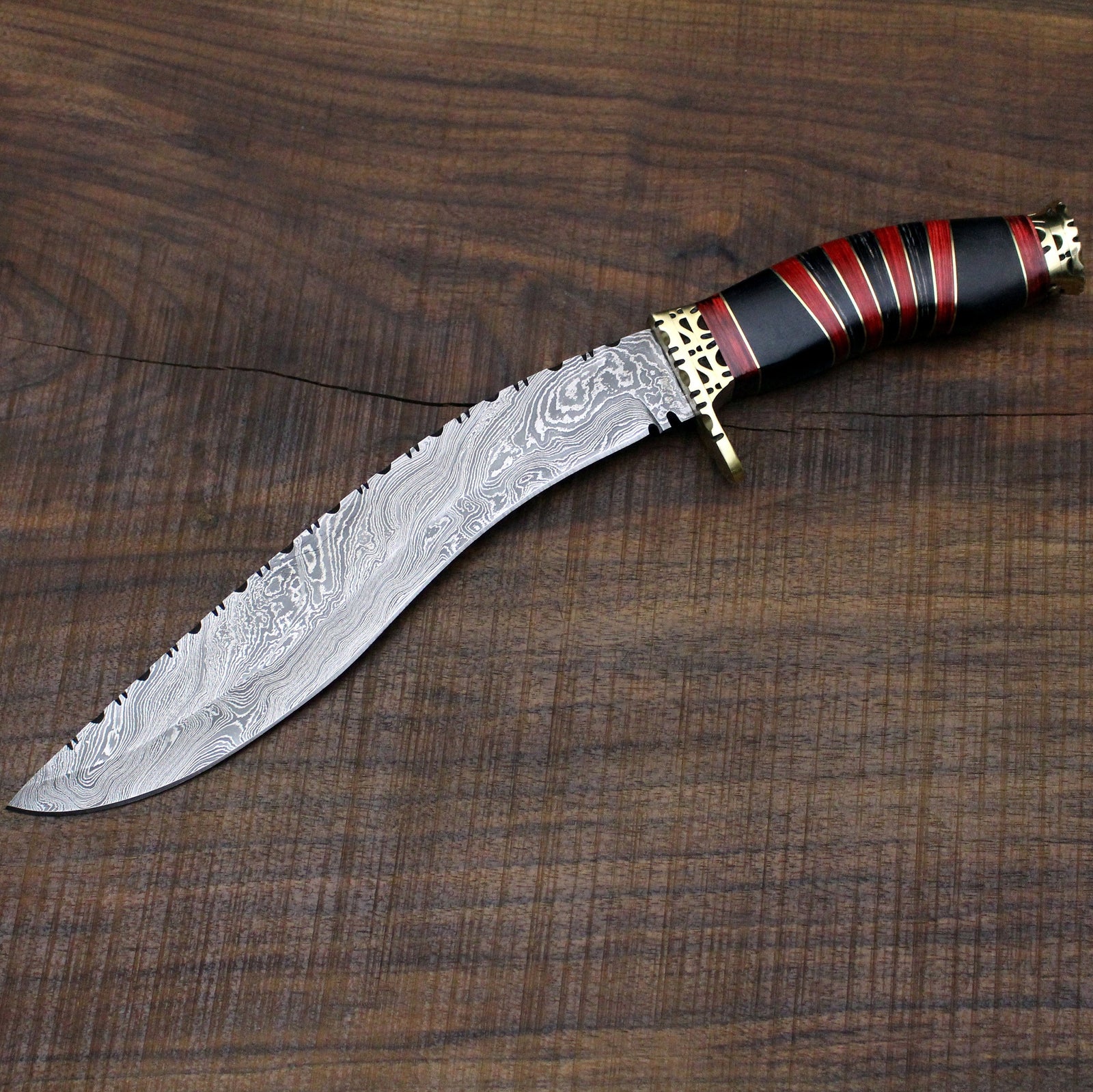 Curved Blade Damascus Kukri Knife