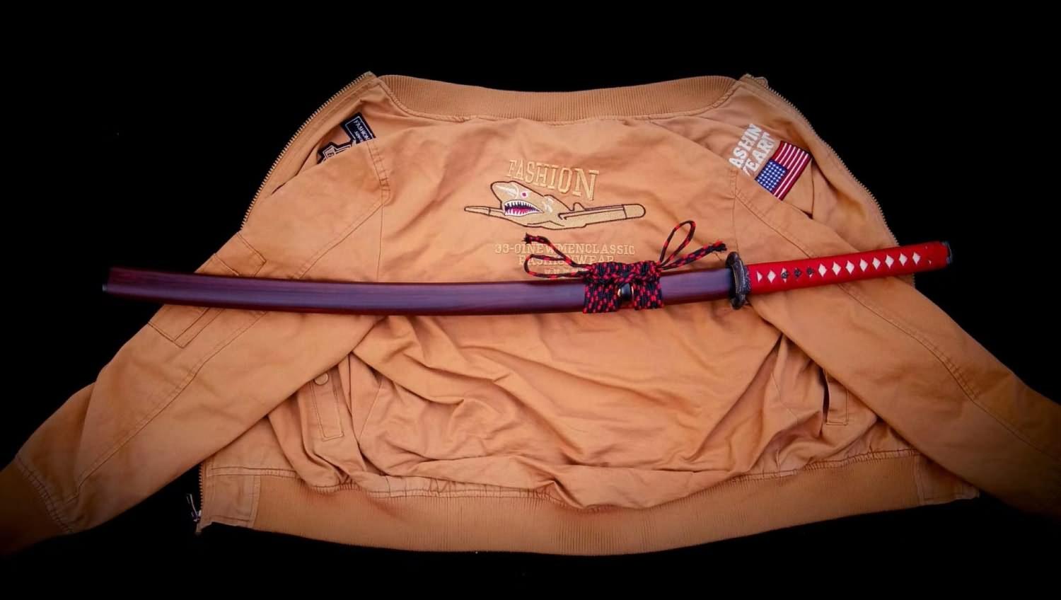 Red Surface Damascus Steel Japanese Katana