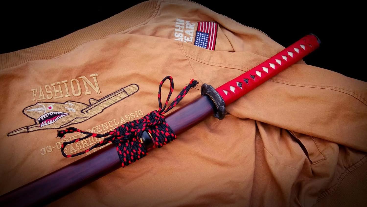 Red Surface Damascus Steel Japanese Katana