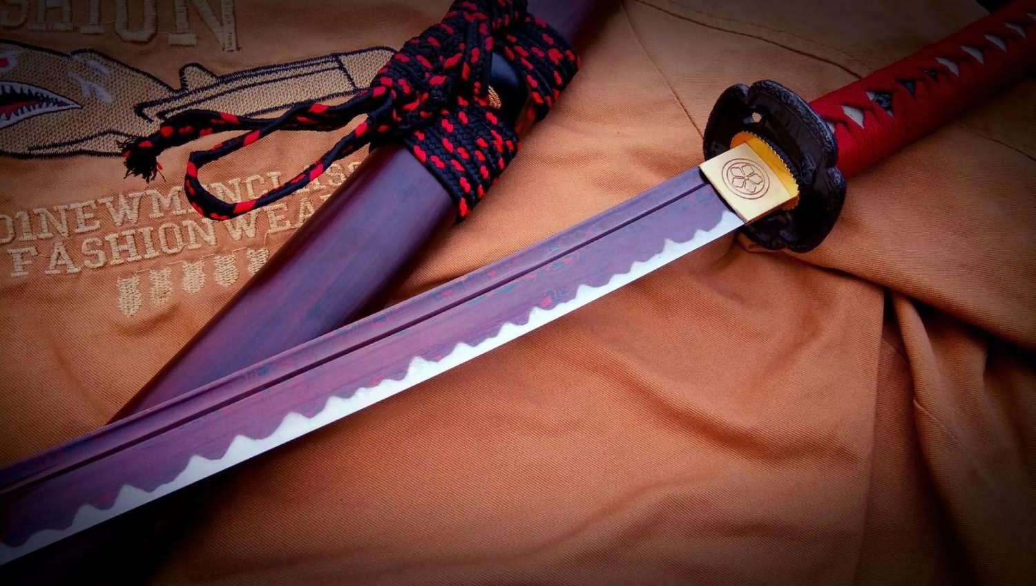 Red Surface Damascus Steel Japanese Katana