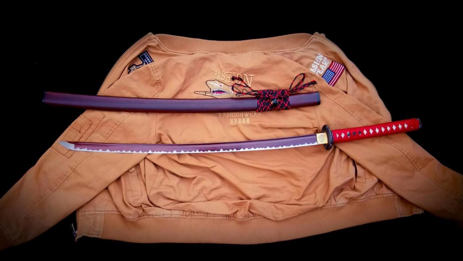 Red Surface Damascus Steel Japanese Katana