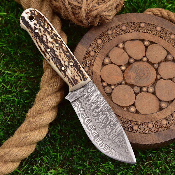 Custom Handmade Damascus Hunting Skinning Knife