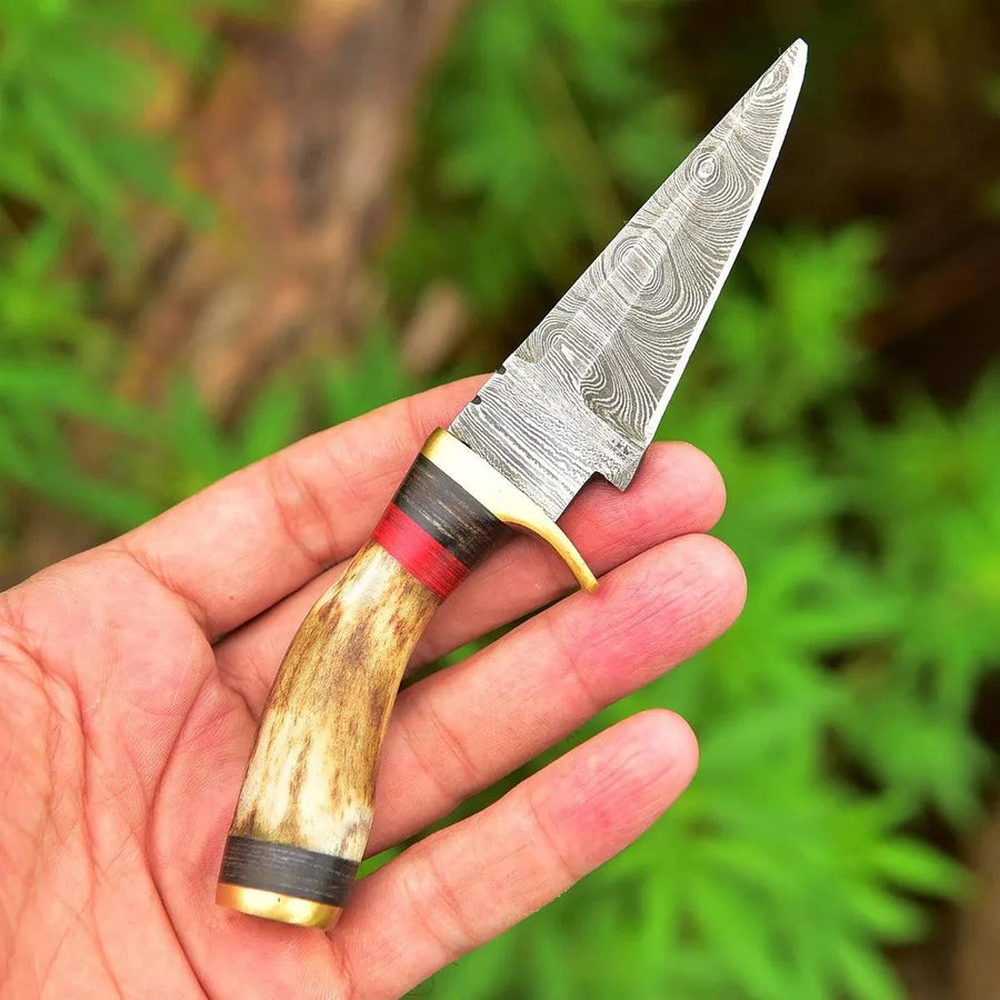 Stag Antler Damascus Steel Skinning Knife