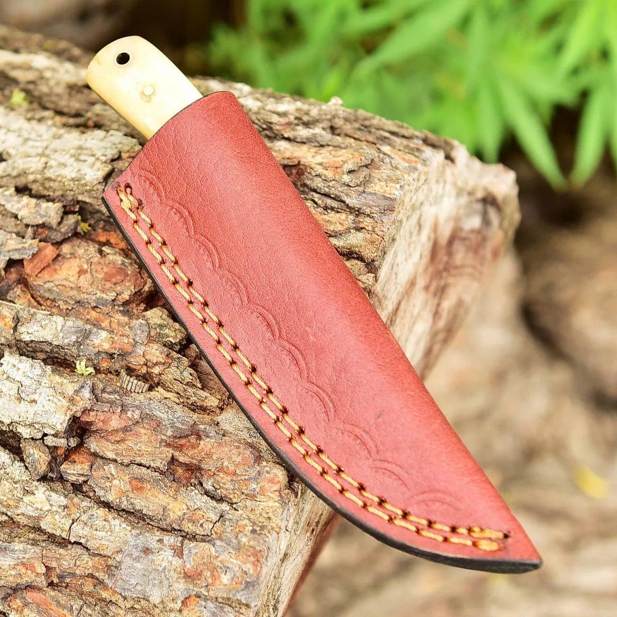 Camel Bone Fixed Hunting Skinning Damascus Knife