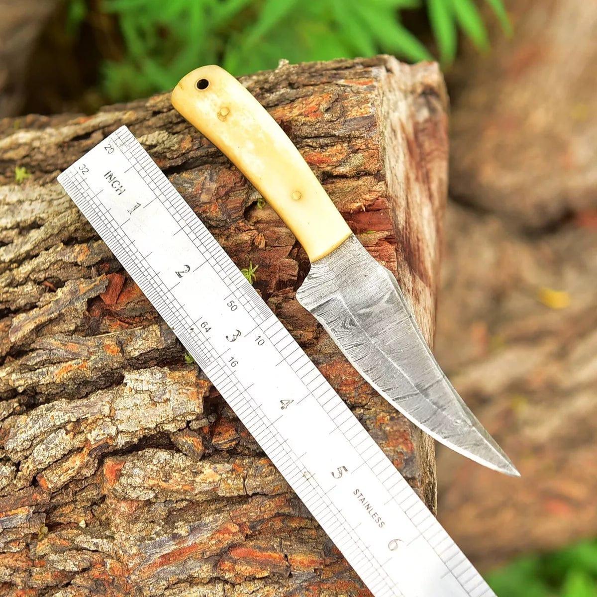 Camel Bone Fixed Hunting Skinning Damascus Knife