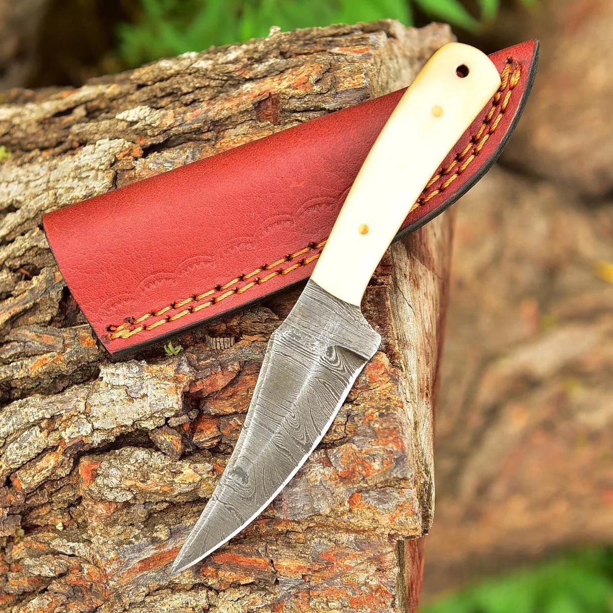 Camel Bone Fixed Hunting Skinning Damascus Knife